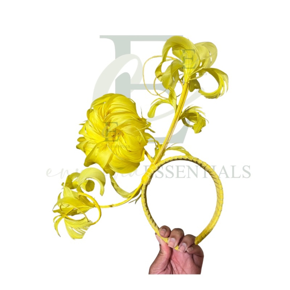 Yellow Peonye Feather Flower Fascinator Headband